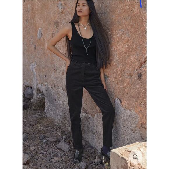 New w/Tag Poetry Women's Black Corduroy Hemp & Cotton Taper-Leg Trouser US 10 - Picture 1 of 9